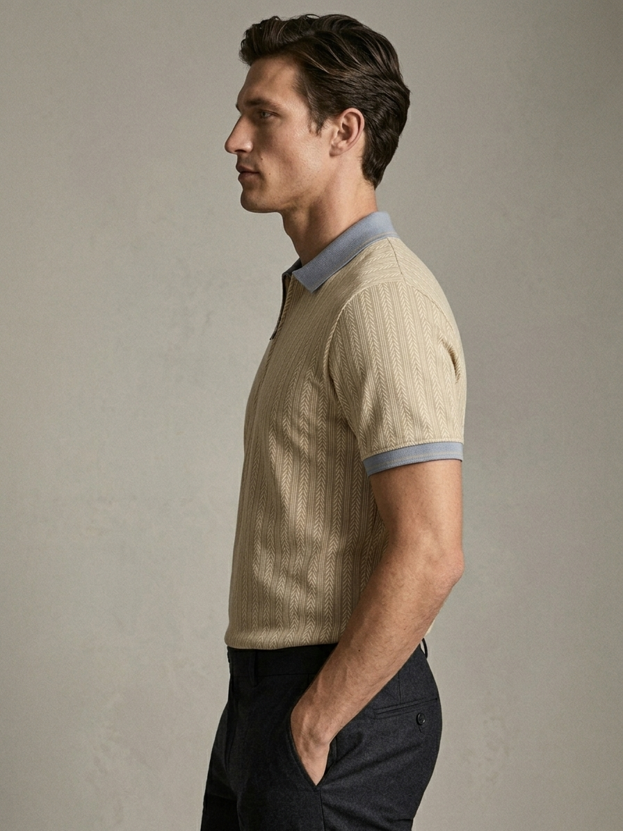 JACQUARD ZIPPER TEXTURE POLO