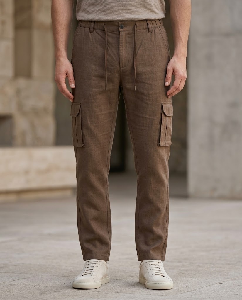 LINEN SLUB HALF ELASTIC BELT CARGO