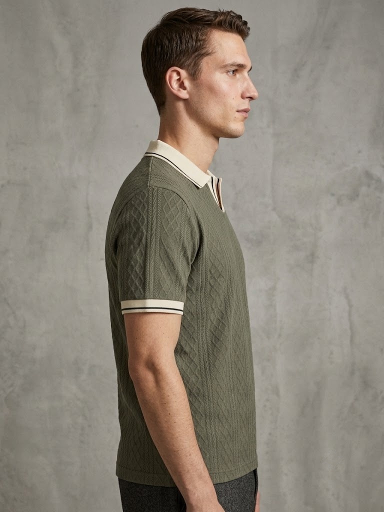 JAQUARD V NECK TEXTURE POLO