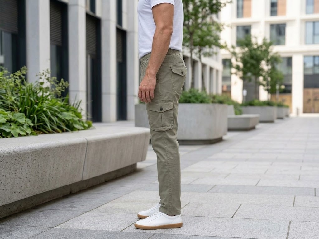 COTTON CHINOS HALF BELT ELASTIC CARGO