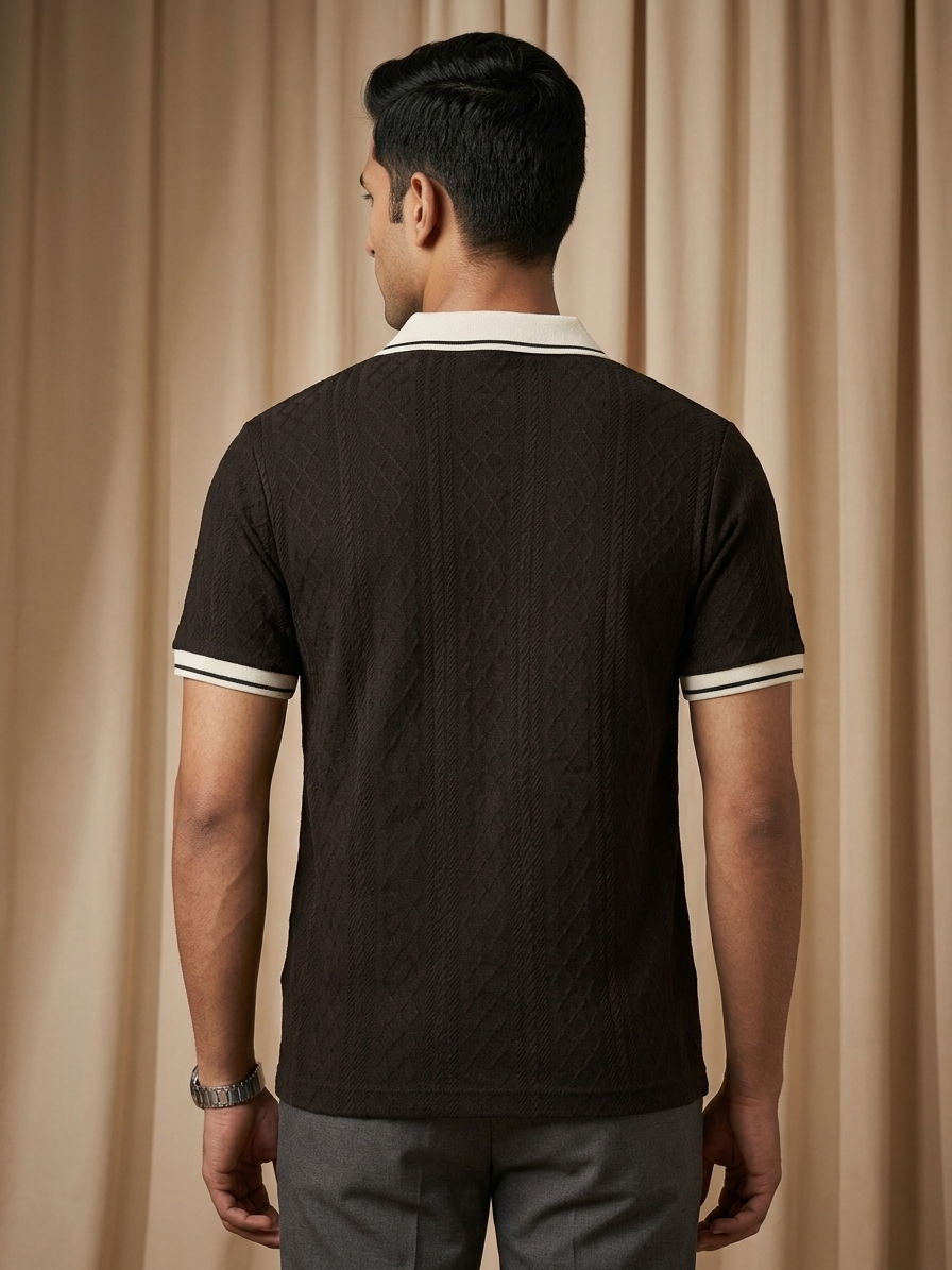JAQUARD V NECK TEXTURE POLO