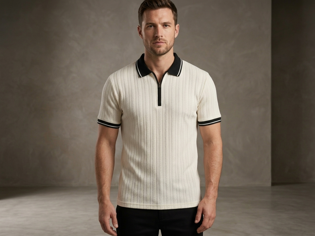 JACQUARD ZIPPER TEXTURE POLO