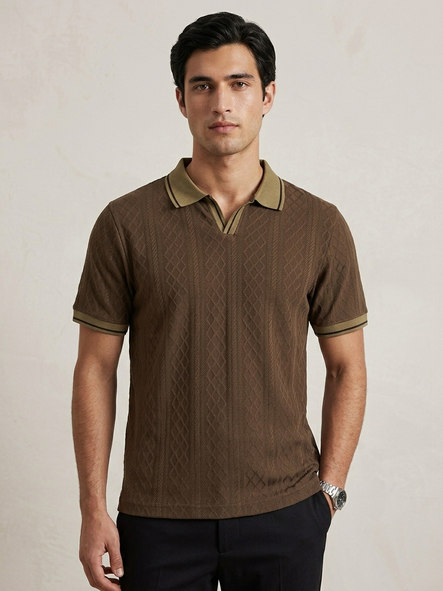 JAQUARD V NECK TEXTURE POLO
