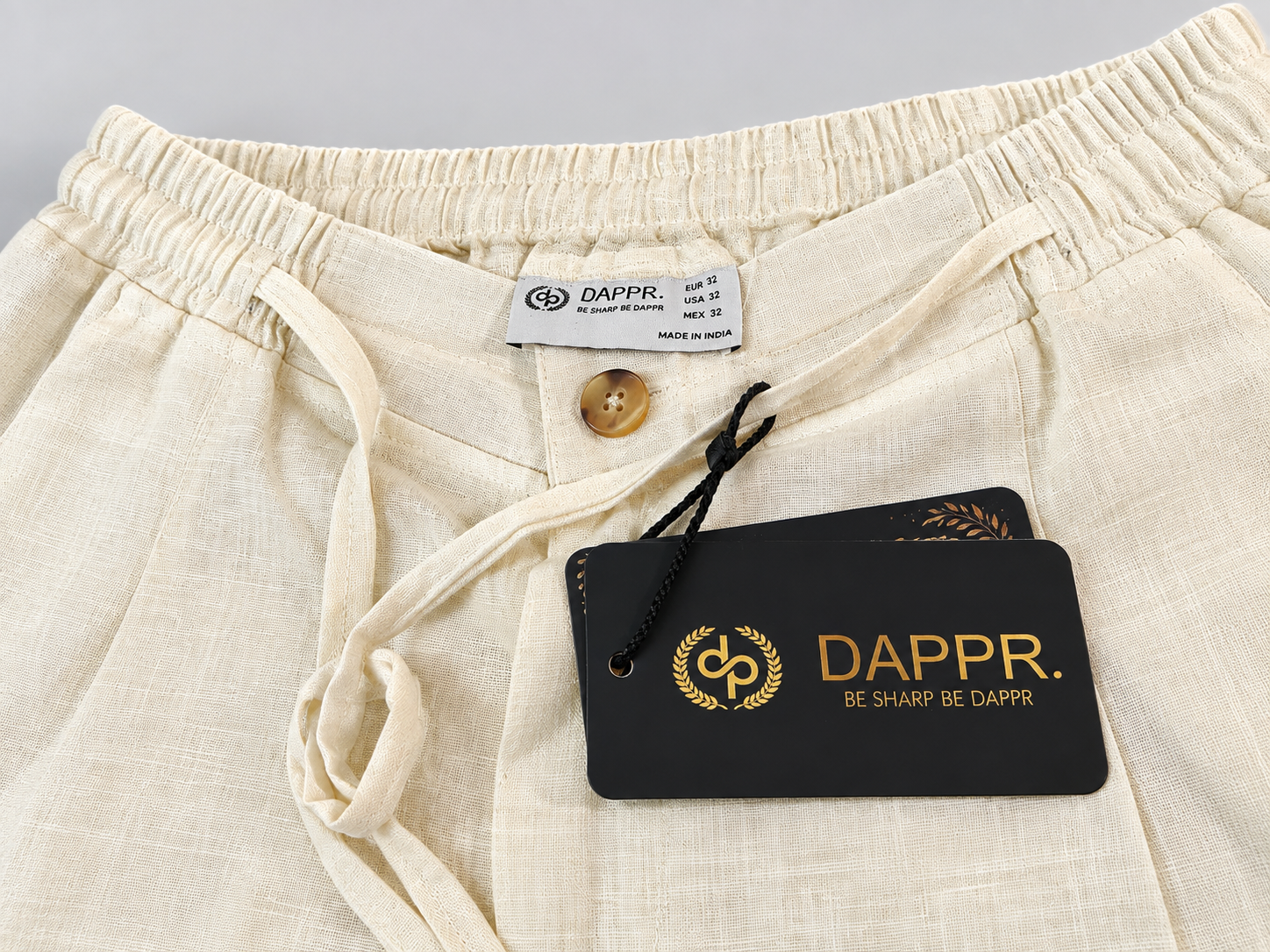 PURE LINEN HALF BELT ELASTIC TROUSER