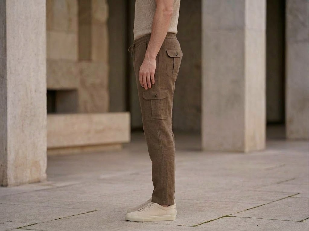 LINEN SLUB HALF ELASTIC BELT CARGO