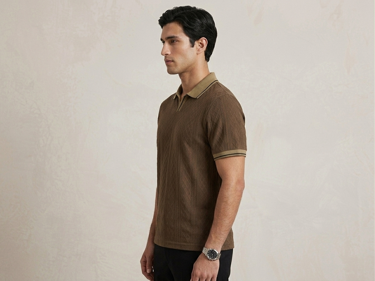 JAQUARD V NECK TEXTURE POLO