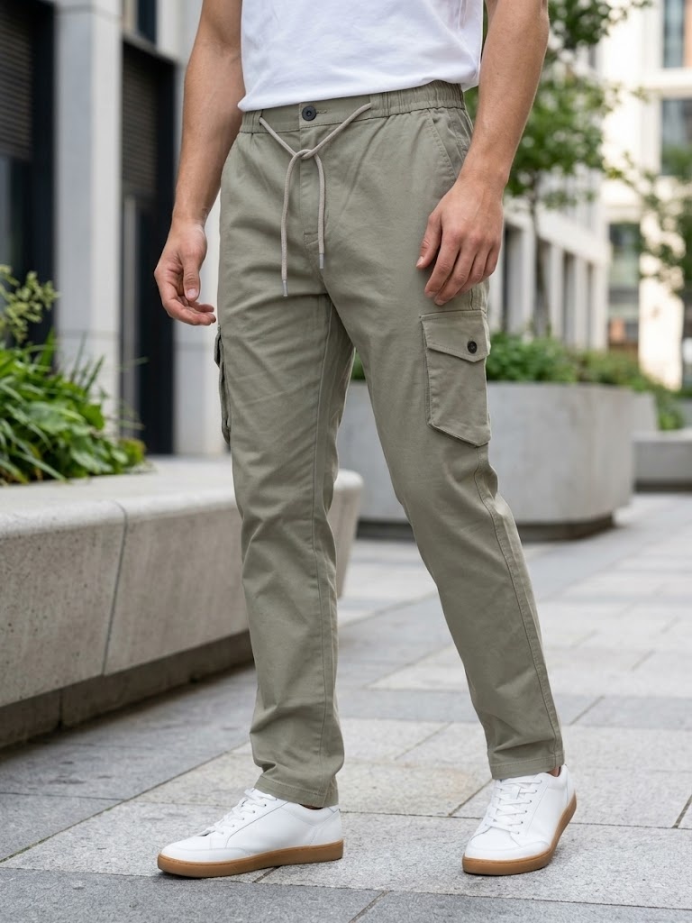 COTTON CHINOS HALF BELT ELASTIC CARGO