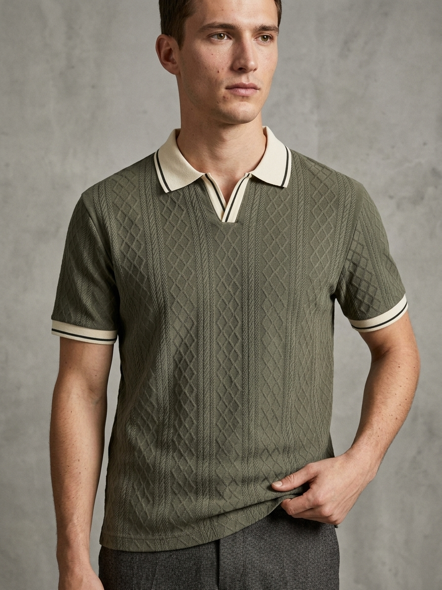 JAQUARD V NECK TEXTURE POLO