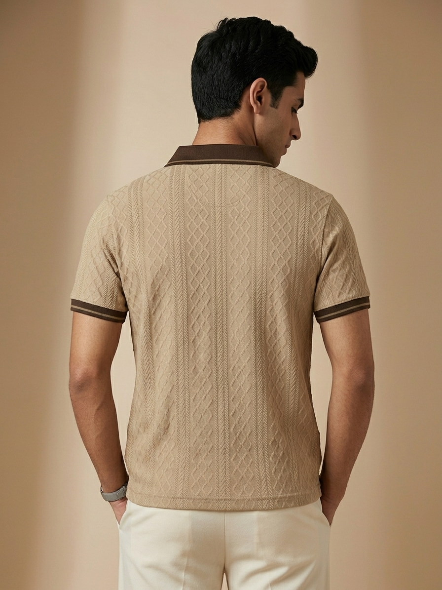 JAQUARD V NECK TEXTURE POLO