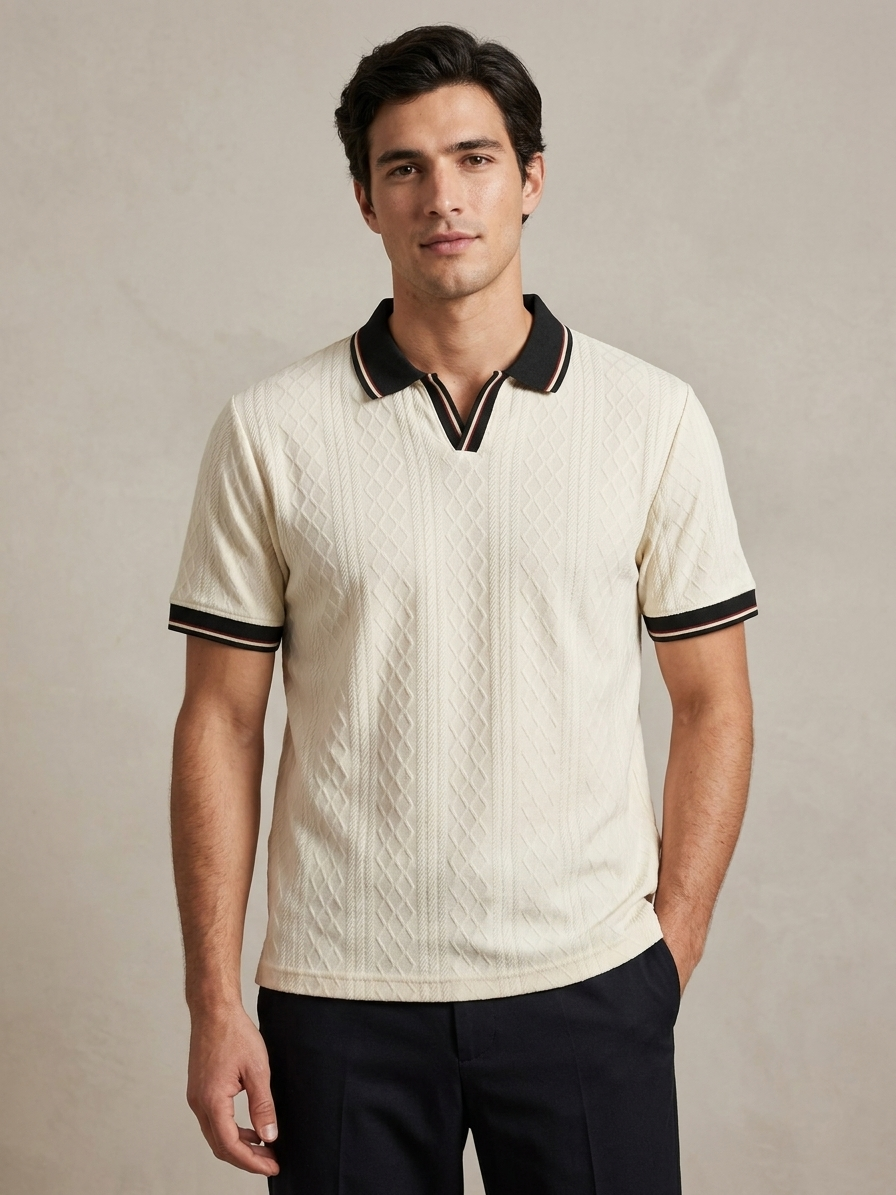 JAQUARD V NECK TEXTURE POLO