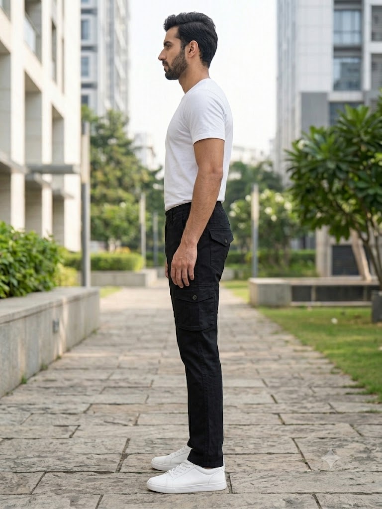 COTTON CHINOS HALF BELT ELASTIC CARGO