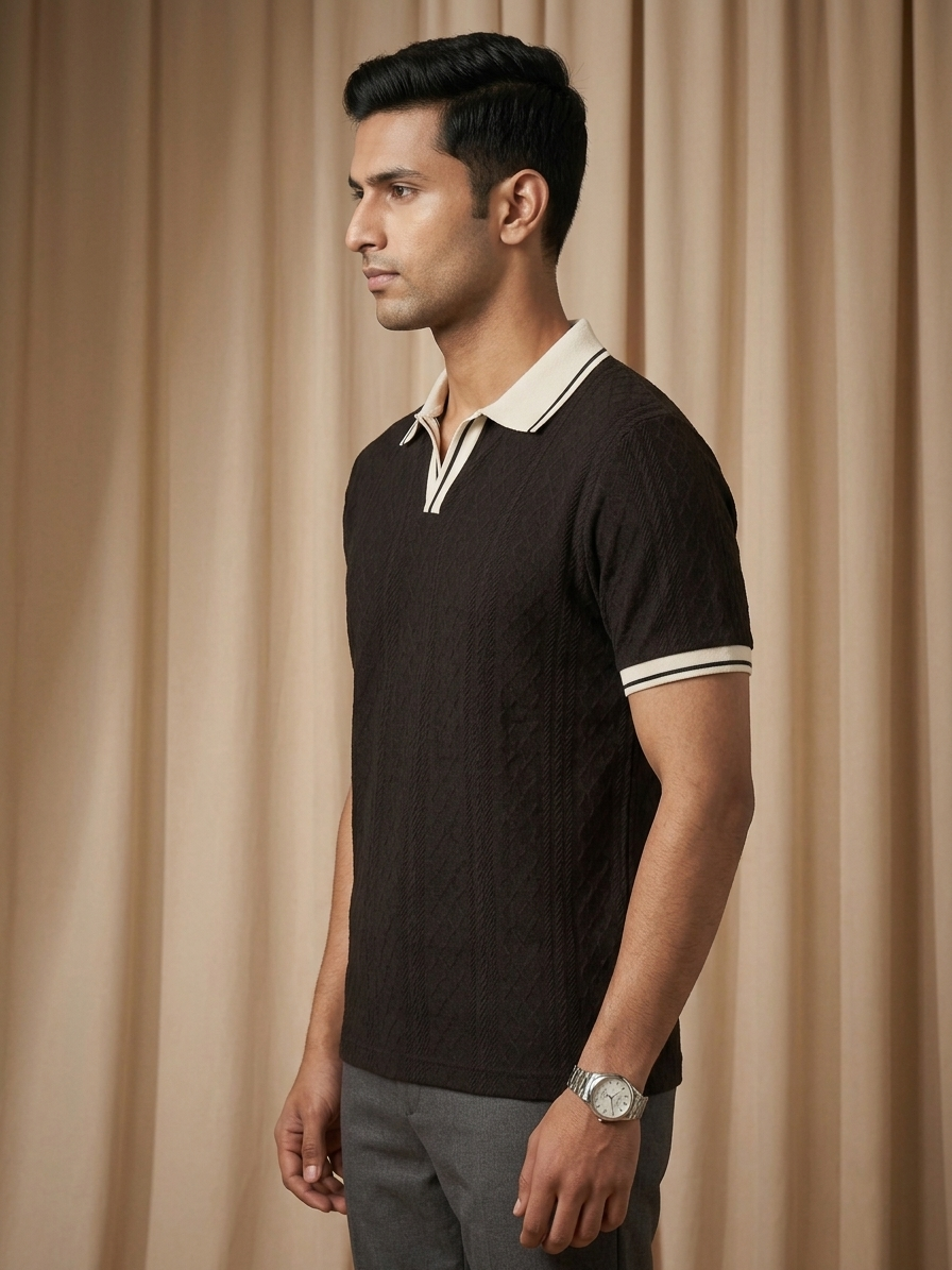 JAQUARD V NECK TEXTURE POLO