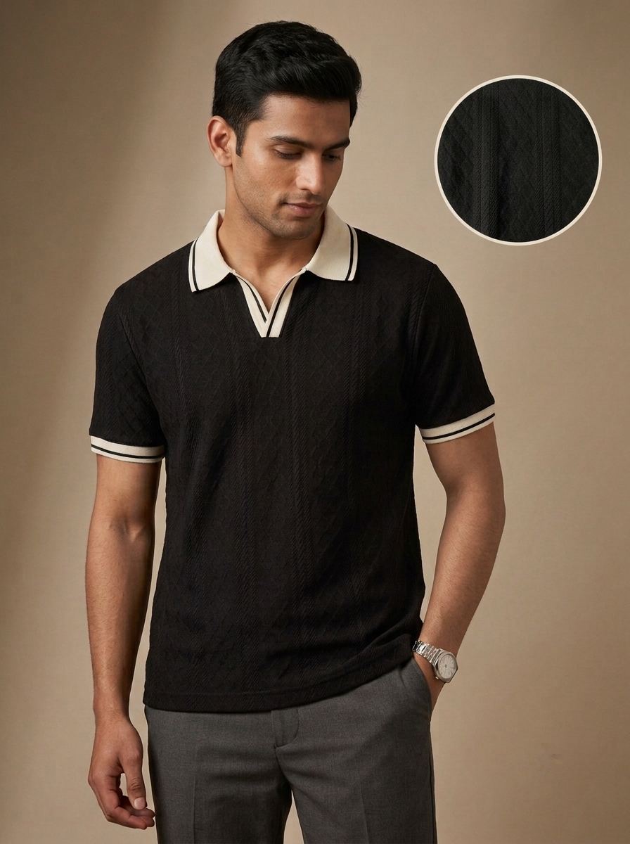 JAQUARD V NECK TEXTURE POLO