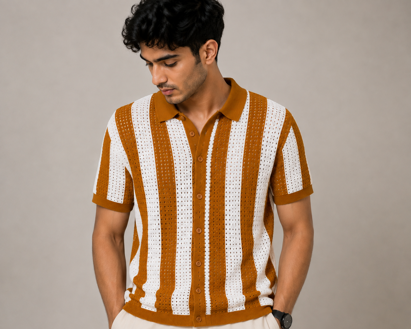PURE COTTON MUSTARD KNIT SHIRT