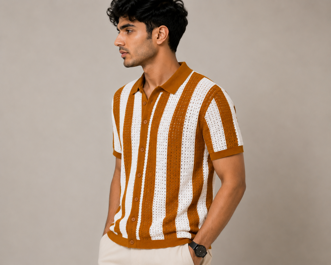 PURE COTTON MUSTARD KNIT SHIRT