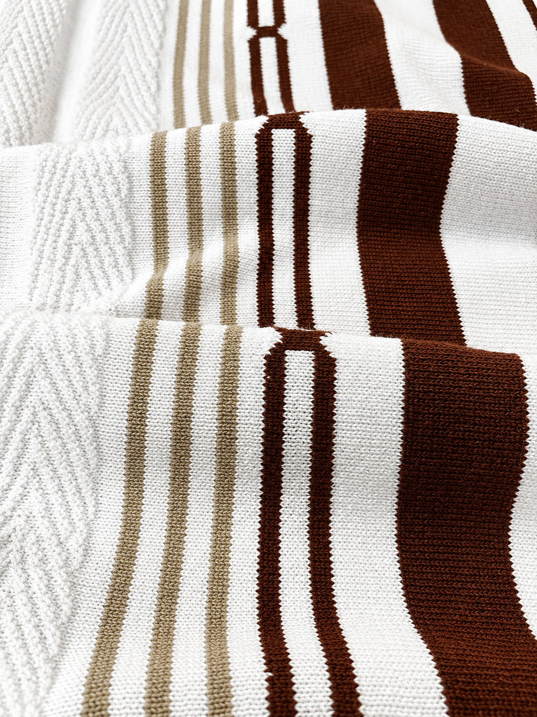 KNIT WHITE BROWN ZIPPER POLO