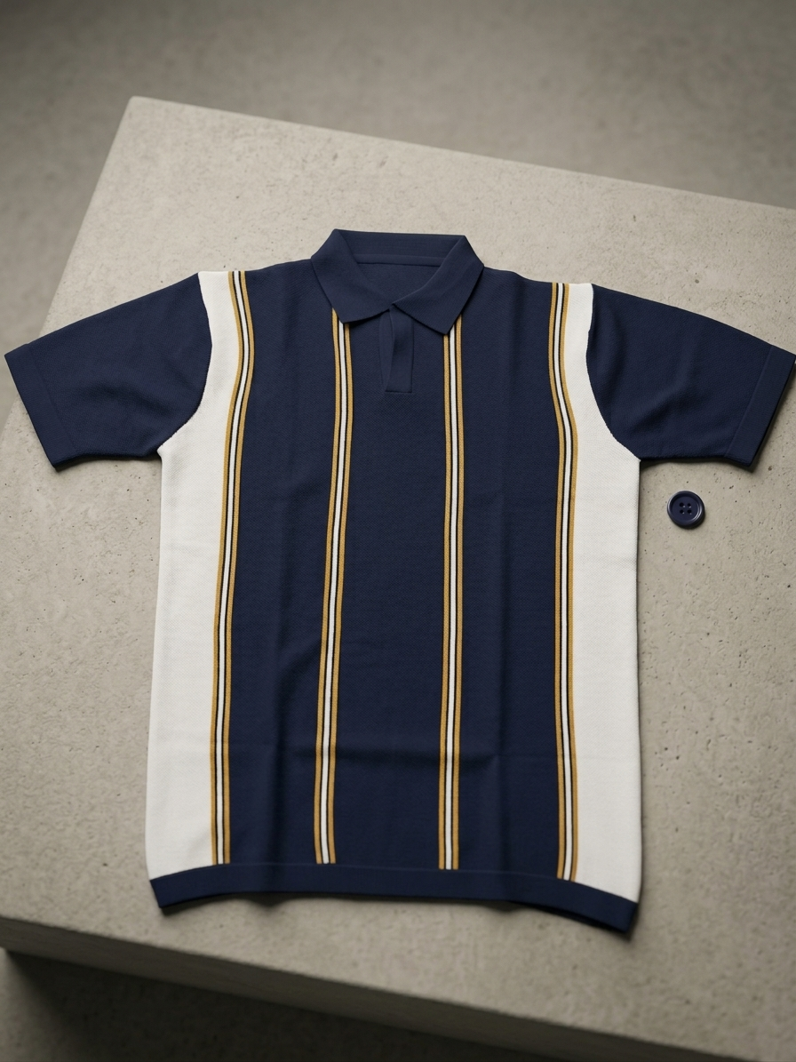 COTTON KNIT NAVY V NECK POLO