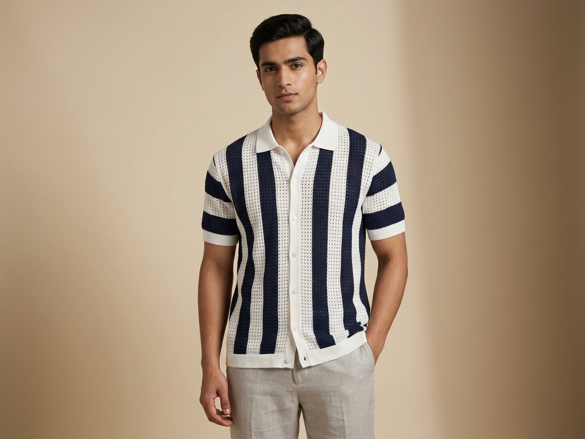 PURE COTTON NAVY KNIT SHIRT