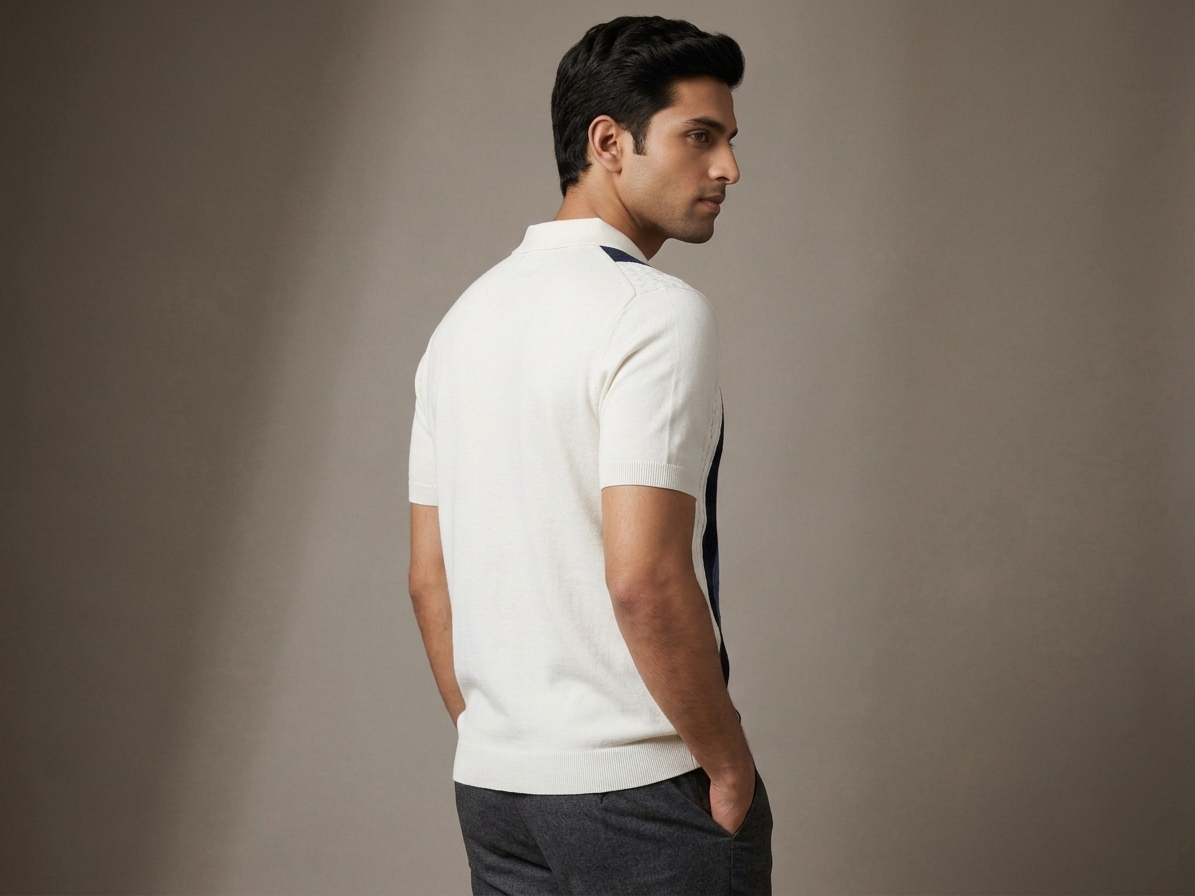 COTTON KNIT WHITE GERMAN BLUE ZIPPER POLO