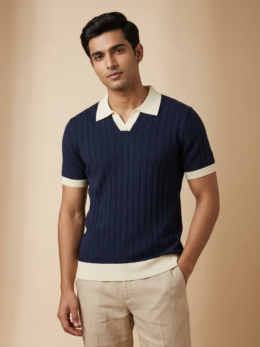KNIT TENNIS POLO V NECK