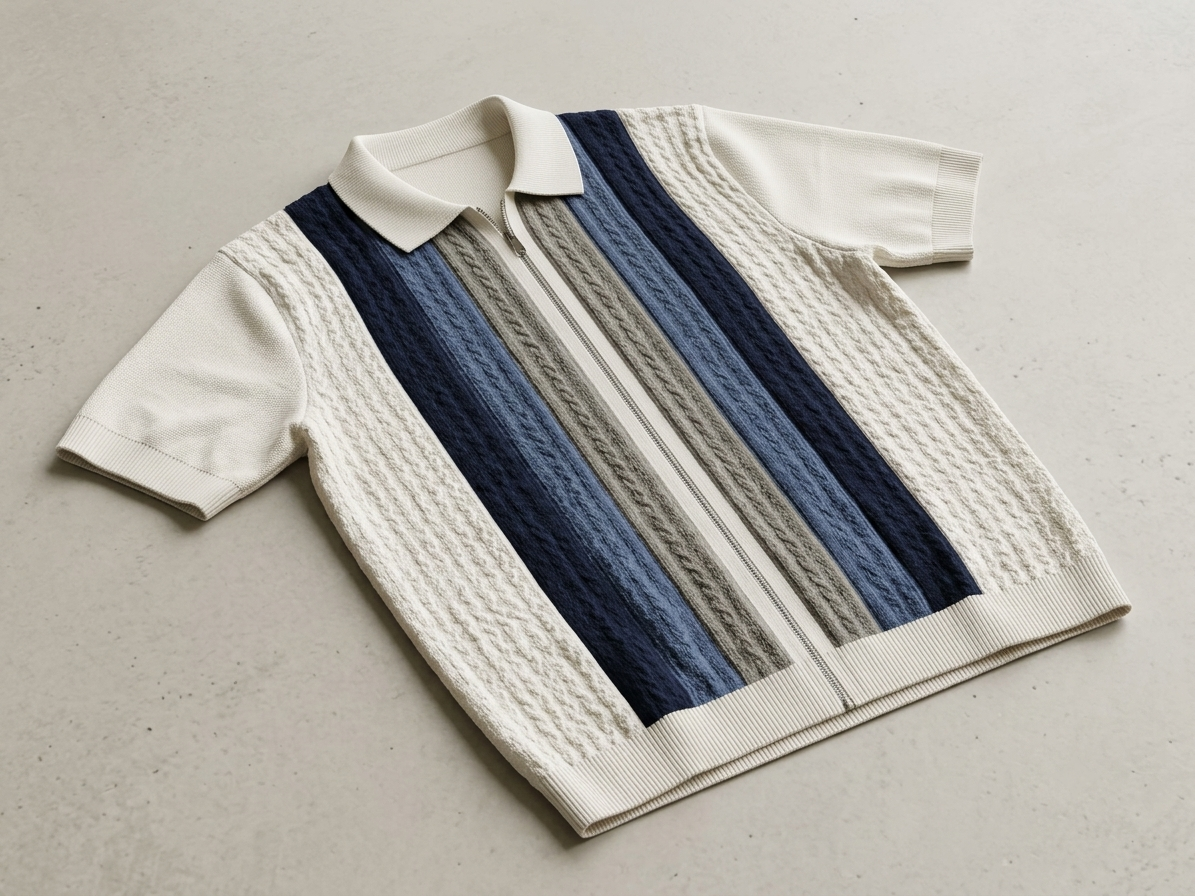 COTTON KNIT WHITE GERMAN BLUE ZIPPER POLO