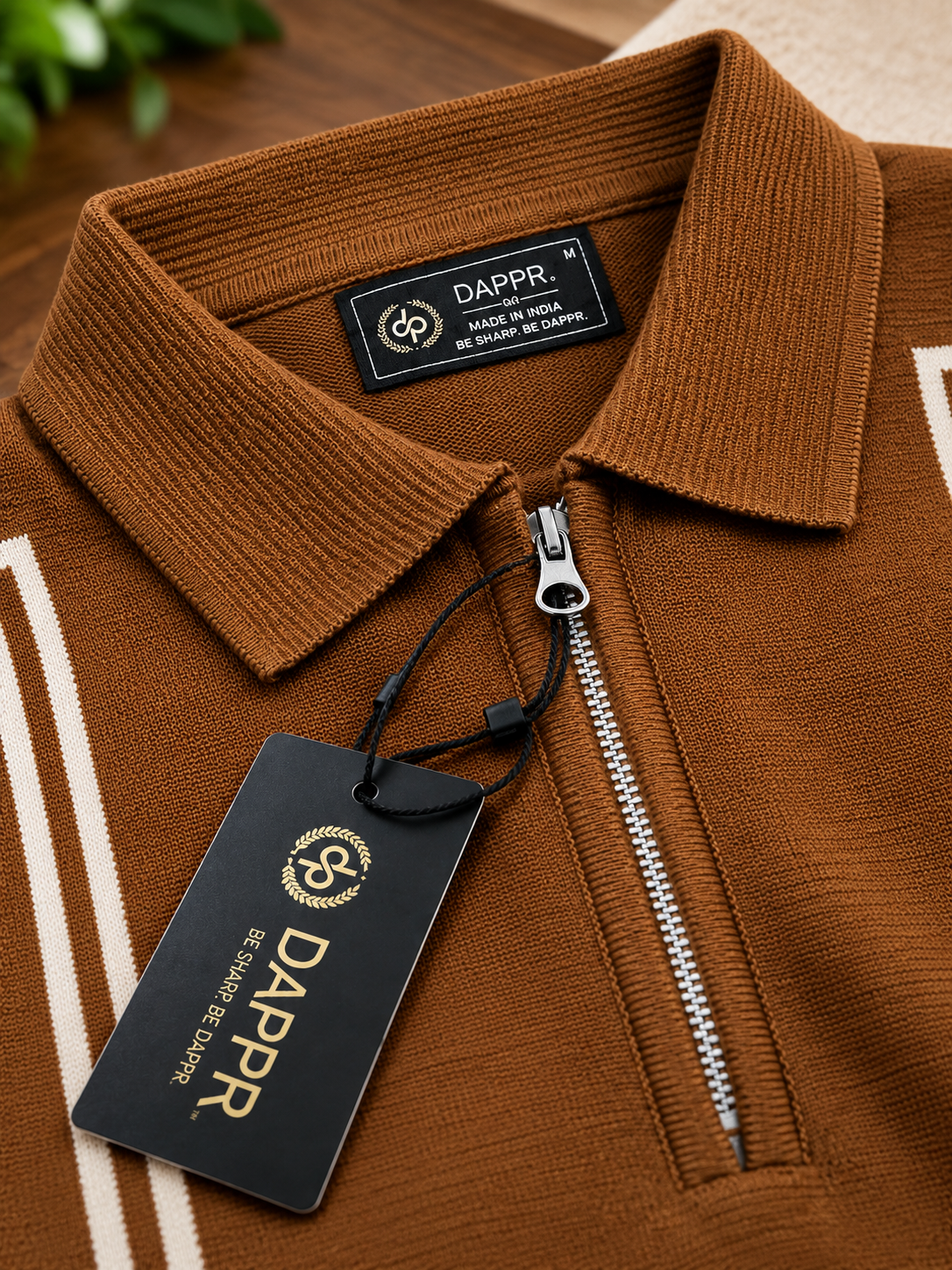 KNIT POLO BROWN GEOMETRIC