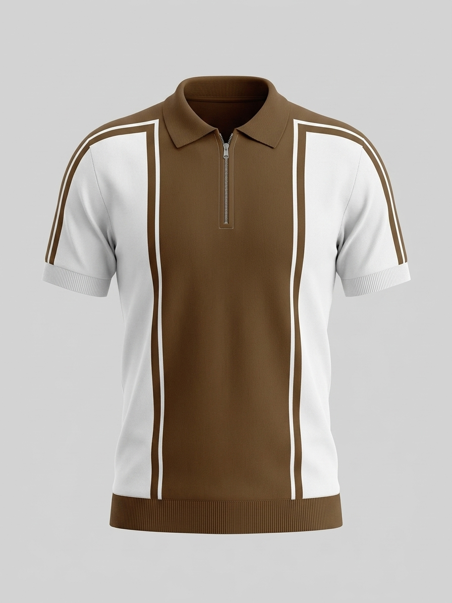 KNIT POLO BROWN GEOMETRIC