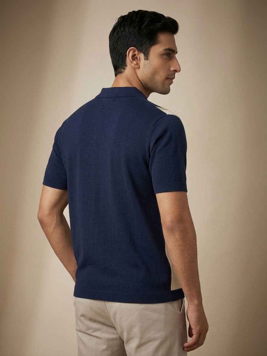 COTTON KNIT NAVY V NECK POLO